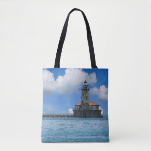 Chicago Harbour Lighthouse Painterly Tote Bag Tasche