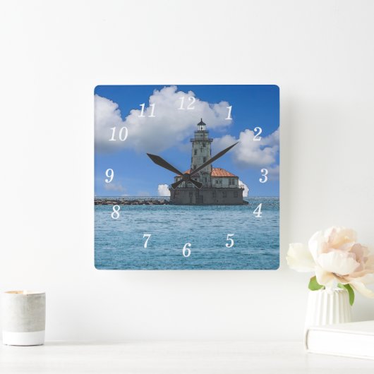 Chicago Harbour Lighthouse Painterly Wall Clock Quadratische Wanduhr (Zuhause)