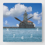 Chicago Harbour Lighthouse Painterly Wall Clock Quadratische Wanduhr (Vorderseite)