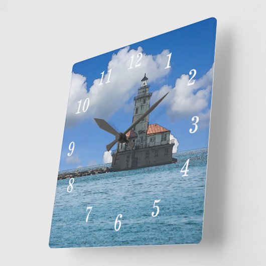 Chicago Harbour Lighthouse Painterly Wall Clock Quadratische Wanduhr (Winkel)