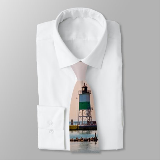 Chicago Harbour Southeast Lighthouse Neck Tie Krawatte (Gebunden)