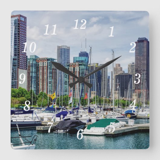 Chicago Harbour Wall Clock Quadratische Wanduhr (Vorderseite)