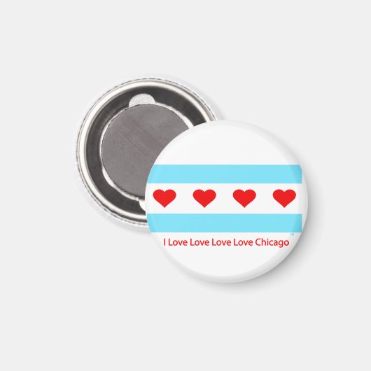 Chicago Heart Flag - I Liebe x 4 Chi Round Magnet (Vorderseite/Rückseite)