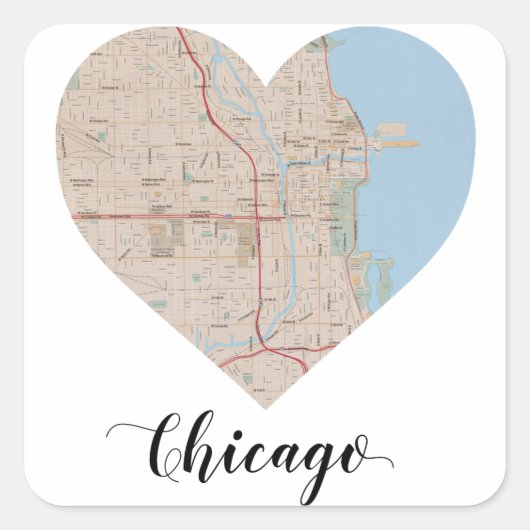 Chicago Heart Karte Quadratischer Aufkleber (Vorderseite)