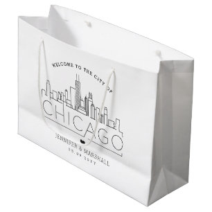 Chicago-Hochzeit Stilisierte Skyline Große Geschenktüte