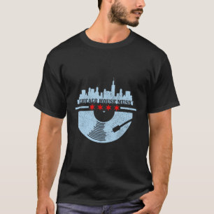 Chicago House Music Vintag Vinyl Dj Raver Flag Sk T-Shirt