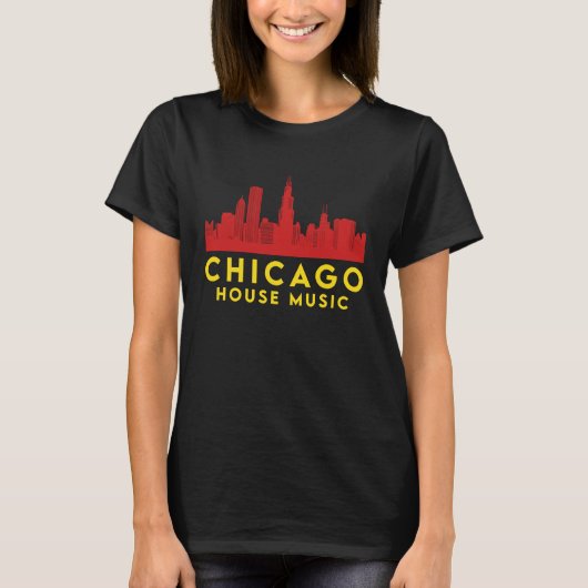 Chicago House Music Vinyl Dj Raver Flag Skyline Ap T-Shirt (Vorderseite)