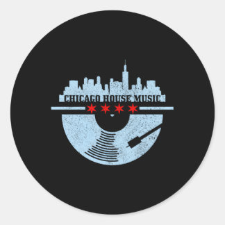 Chicago House Music Vinyl Dj Raver Flag Skyline Runder Aufkleber