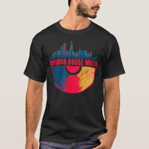 Chicago House Musik Vinyl Dj Raver Flagge Skyline T-Shirt