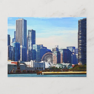 Chicago IL - Chicago Skyline und Navy Pier Postkarte