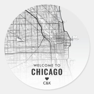 Chicago, IL City Map   Begrüßung Runder Aufkleber