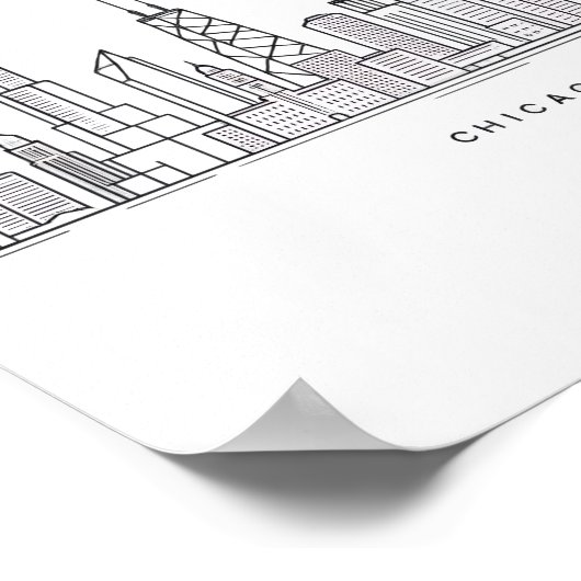 Chicago IL Cityscape Illustration Poster (Ecke)