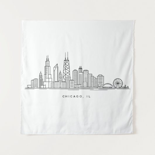 Chicago IL Cityscape Illustration Wandteppich (Vorderseite)