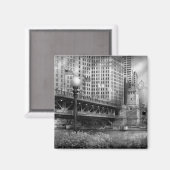 Chicago, IL - DuSable Bridge, Baujahr 1920 - BW Magnet (Vorderseite/Rückseite)