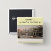 Chicago IL Kartenkoordinaten im Vintage-Stil Button (Vorne & Hinten)