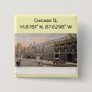 Chicago IL Kartenkoordinaten im Vintage-Stil Button