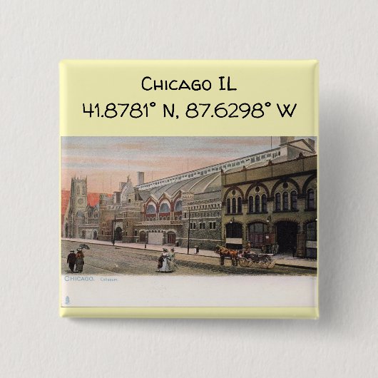 Chicago IL Kartenkoordinaten im Vintage-Stil Button (Vorderseite)