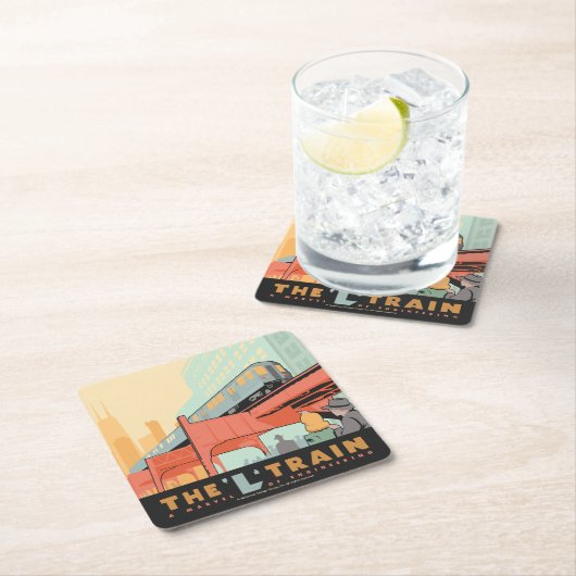 Chicago, IL - "L" Zug Rechteckiger Pappuntersetzer (Vor Ort)