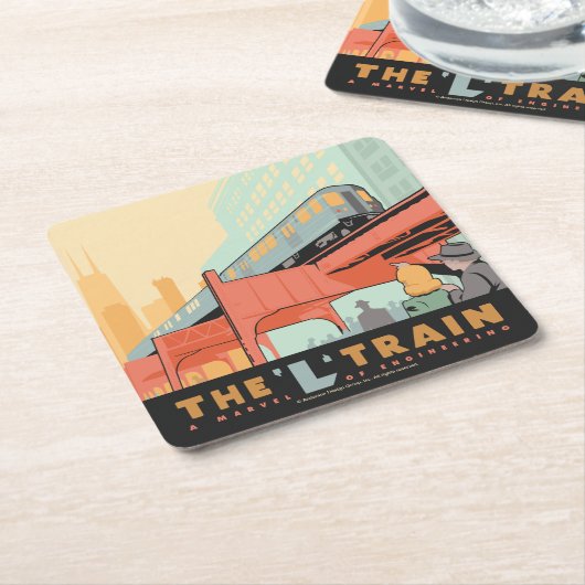 Chicago, IL - "L" Zug Rechteckiger Pappuntersetzer (angewinkelt)