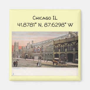 Chicago IL Map Koordiniert Vintagen Stil Magnet