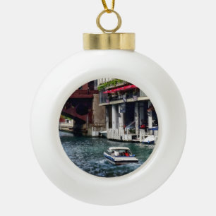 Chicago IL - Motorboot nahe der Dearborn Street Br Keramik Kugel-Ornament
