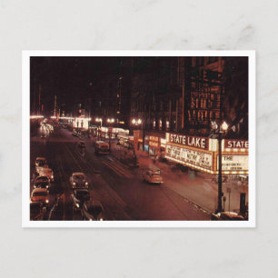 Chicago IL, Nacht Szene auf State St Vintage Retro Postkarte