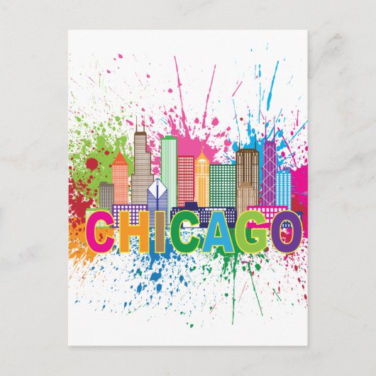 Chicago IL Skyline Abstrakt Color Illustration Postkarte (Vorderseite)