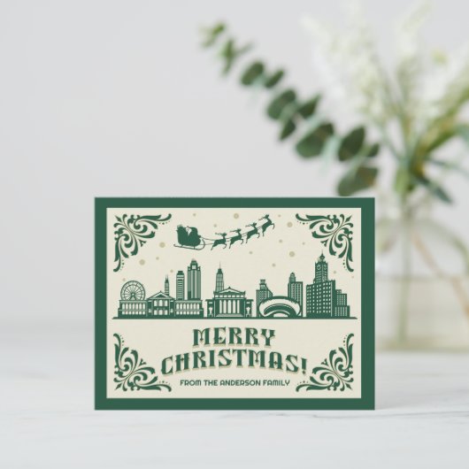 Chicago, IL Skyline Weihnachtsfeiertag Postkarte (Stehend Vorderseite)