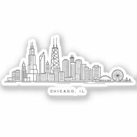 Chicago IL Stadtlandschaft Illustration Aufkleber (Vorderseite)