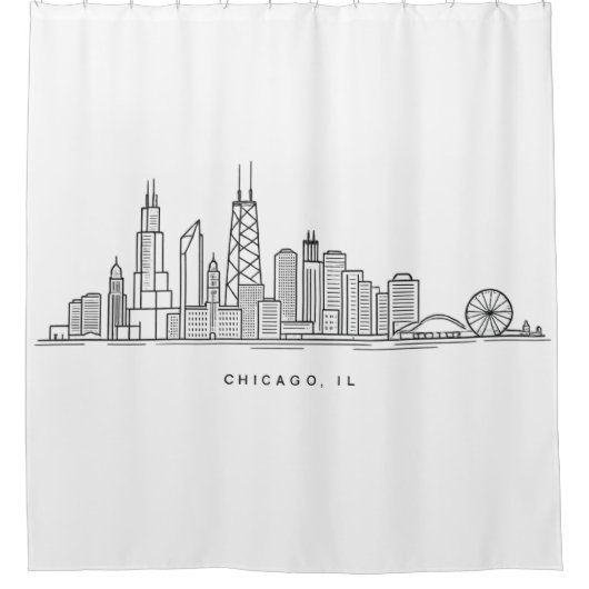 Chicago IL Stadtlandschaft Illustration Duschvorhang (Vorderseite)
