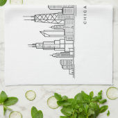 Chicago IL Stadtlandschaft Illustration Geschirrtuch (Gefaltet)