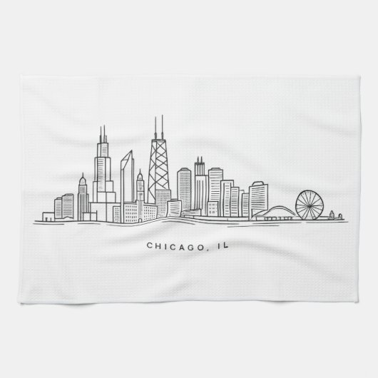 Chicago IL Stadtlandschaft Illustration Geschirrtuch (Horizontal)