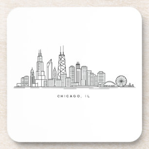 Chicago IL Stadtlandschaft Illustration Getränkeuntersetzer