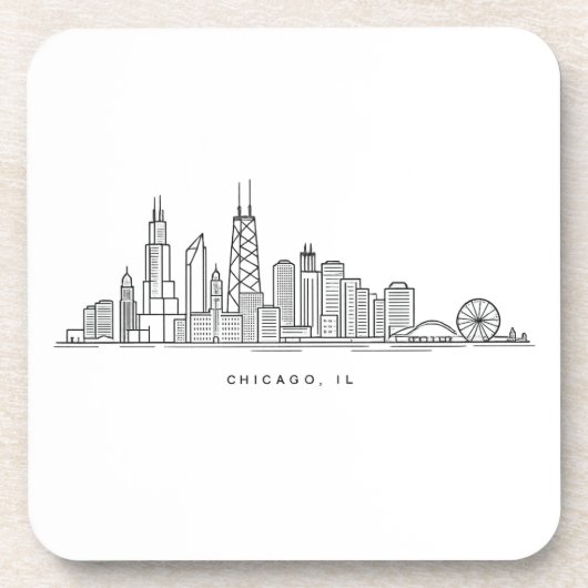 Chicago IL Stadtlandschaft Illustration Getränkeuntersetzer (Vorderseite)