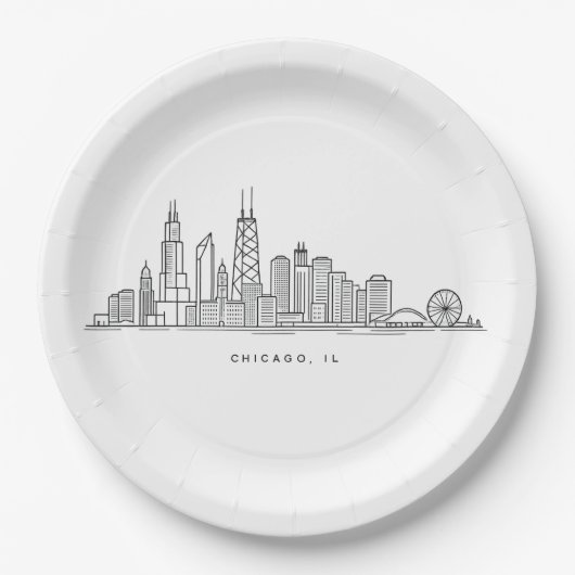 Chicago IL Stadtlandschaft Illustration Pappteller (Vorderseite)