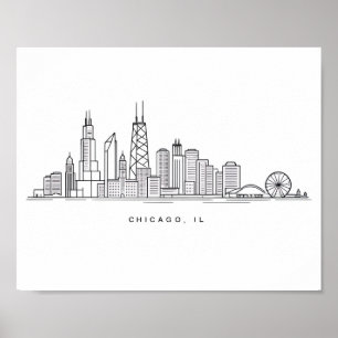 Chicago IL Stadtlandschaft Illustration Poster
