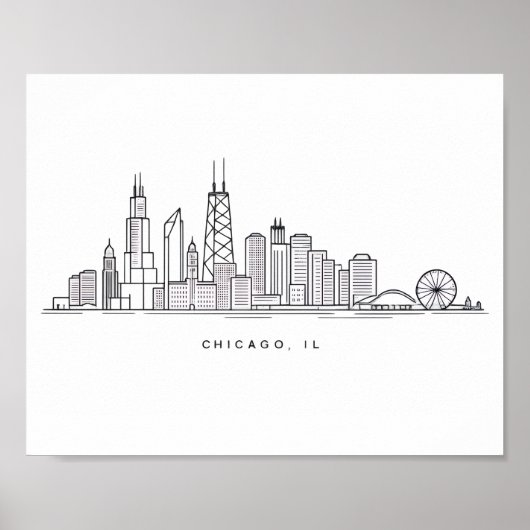 Chicago IL Stadtlandschaft Illustration Poster (Vorne)