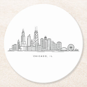Chicago IL Stadtlandschaft Illustration Runder Pappuntersetzer