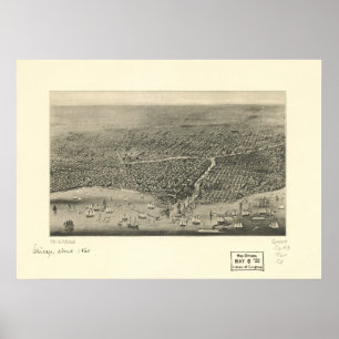 Chicago Illinois 1860 Antique Panoramabalkarte Poster