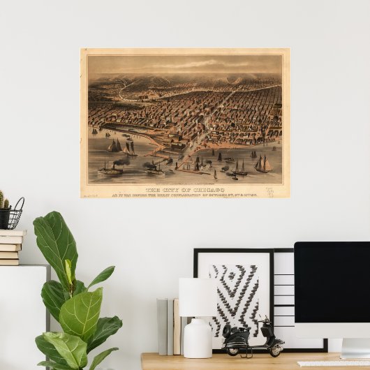 Chicago Illinois 1871 Antike Panoramakarte Poster (Heimbüro)