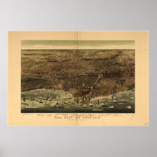 Chicago Illinois 1892 Antique Panoramabalkarte Poster