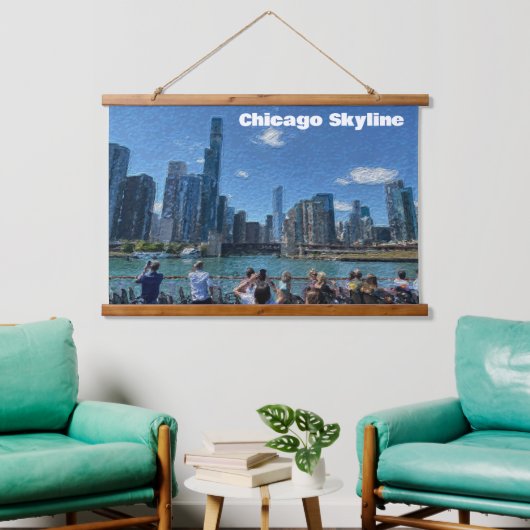 Chicago, Illinois Abstrakt Skyline Wandteppich Mit Holzrahmen (Wohnzimmer)