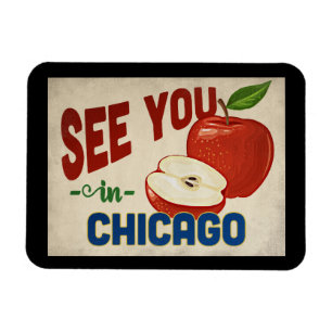 Chicago Illinois Apple - Vintage Travel Magnet