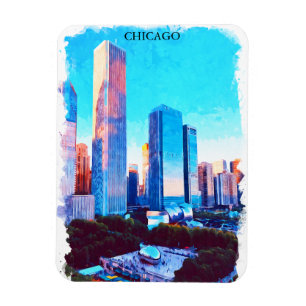 Chicago Illinois Aquarell-Illustration Magnet