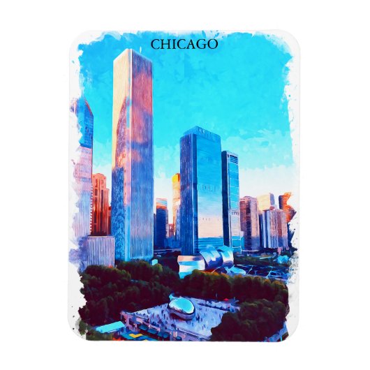 Chicago Illinois Aquarell-Illustration Magnet (Vertikal)