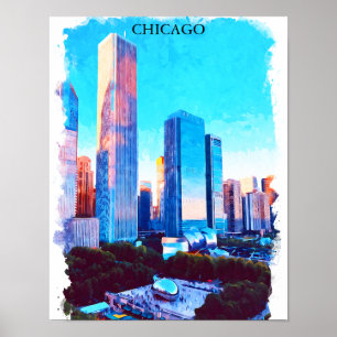Chicago Illinois Aquarell-Illustration Poster