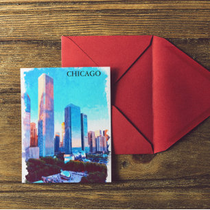 Chicago Illinois Aquarell-Illustration Postkarte