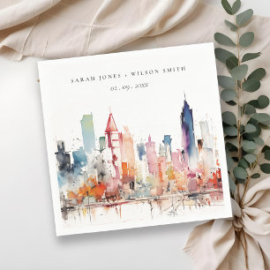 Chicago Illinois Aquarell-Landschaft-Hochzeit Serviette