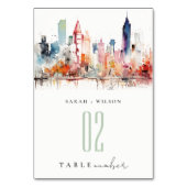 Chicago Illinois Aquarell-Landschaft-Hochzeit Tischnummer (Vorderseite)