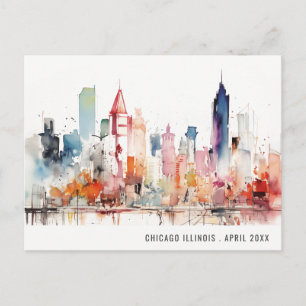 Chicago Illinois Aquarell-Landschaft Reise Postkarte